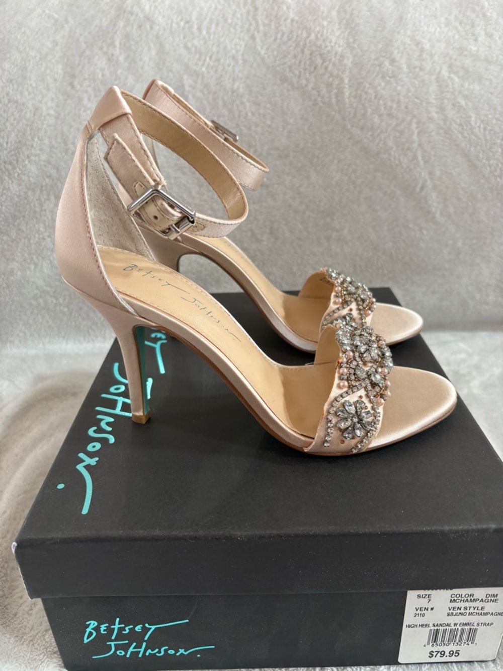 Betsey Johnson Champagne Crystal Ankle-Strap Heels